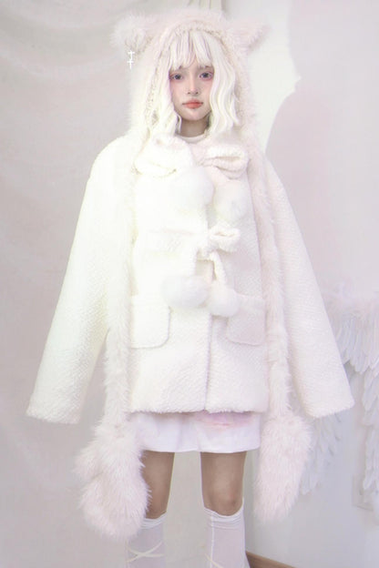 Bowknot Plush Ball Woolen Coat