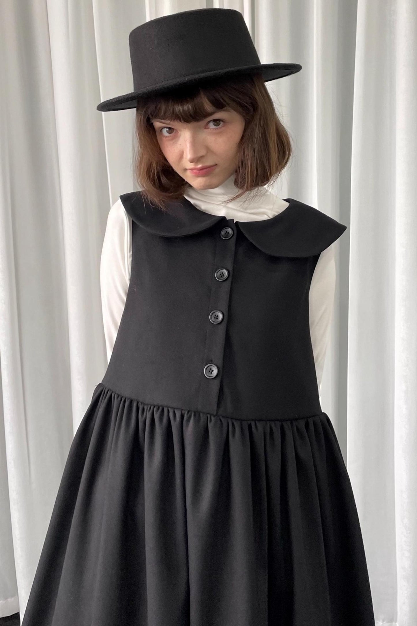 Black Woolen Layered Vest Dress