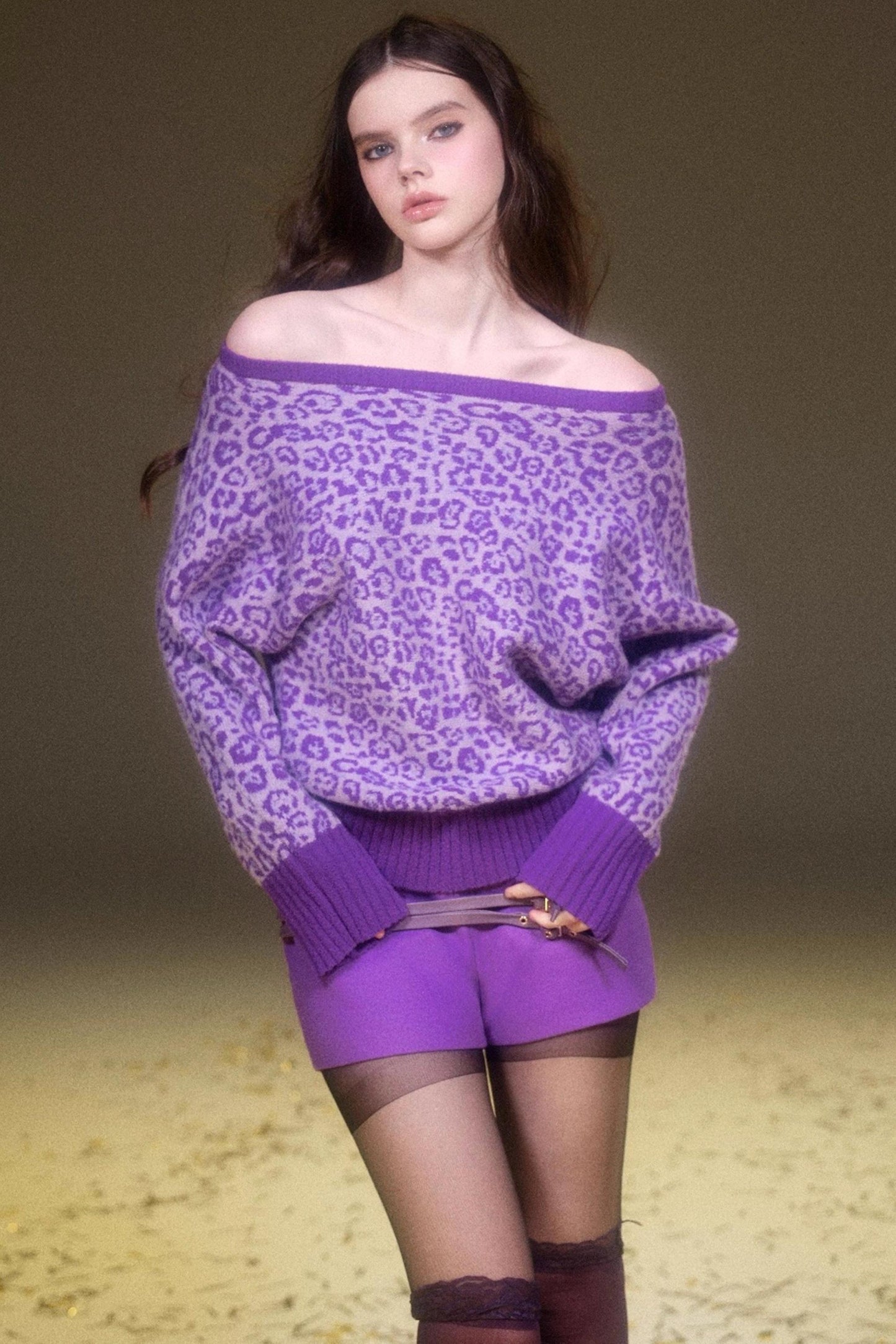 Retro Purple Leopard Sweater Set-Up