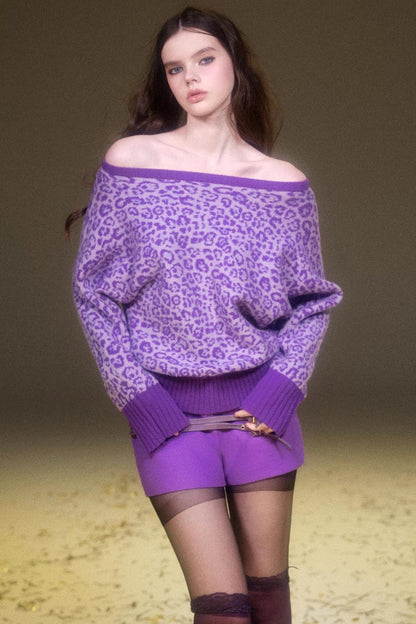 Retro Purple Leopard Sweater Set-Up