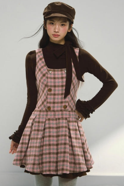 Pink and Brown Plaid Dress Set-Up