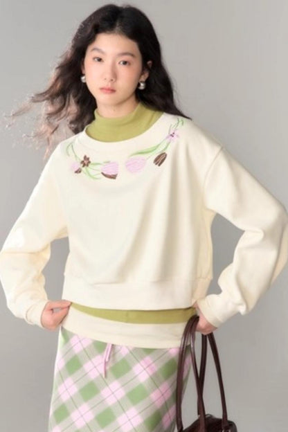 Tulip Embroidery Cloud Sweater