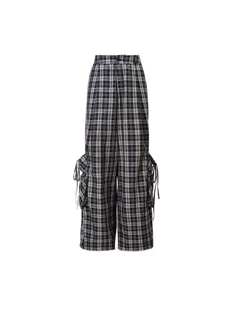 Gradient Plaid Pattern Wide Leg Cargo Pants