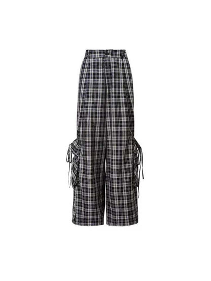 Gradient Plaid Pattern Wide Leg Cargo Pants