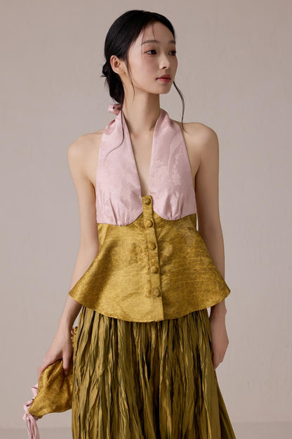 Pink Jacquard Backless Vest