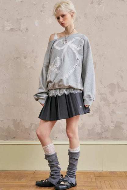 Lace-Up Collar Sweater Set-Up