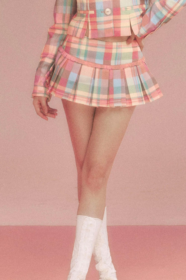 Sweet Vintage Check Jacket And Skirt Set-Up
