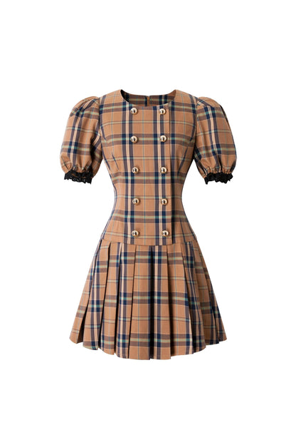 Bubble Sleeves Plaid Dress