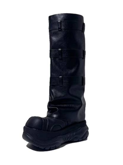 Punk Style Triple Belt Platform Long Boots