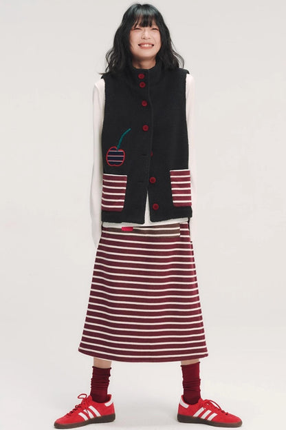 Hand-Painted Cherry Applique Vest Jacket