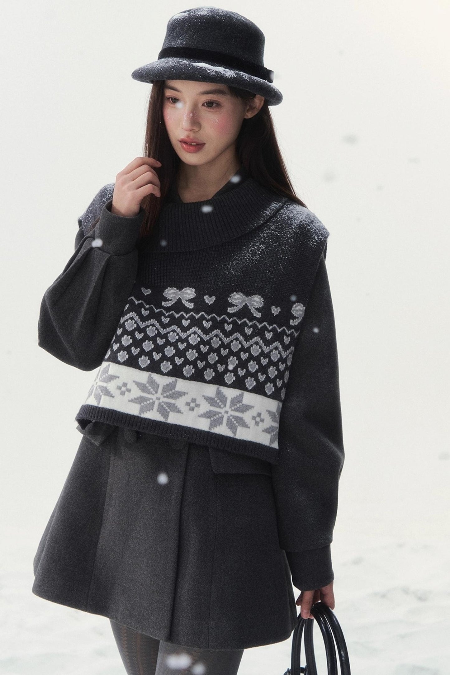 Double-Breasted Fur Collar Coat Set-Up