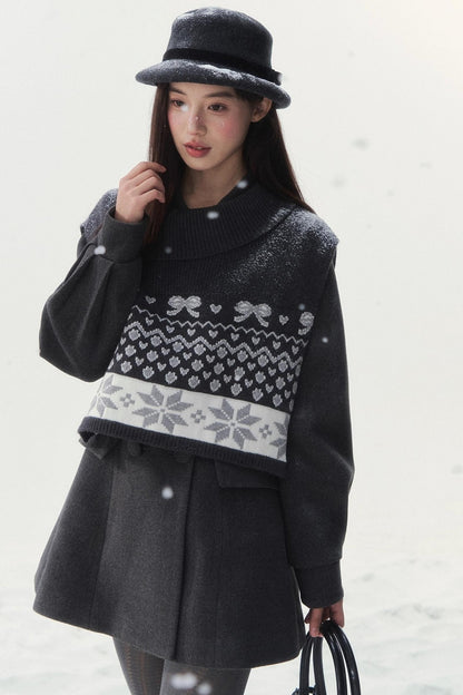 Double-Breasted Fur Collar Coat Set-Up