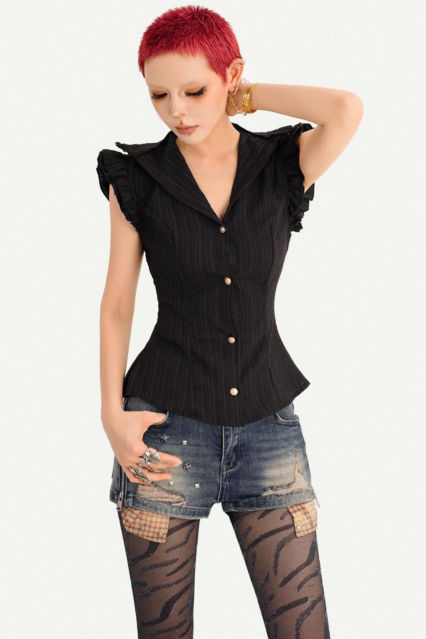 Gothic Black Ruffled Blouse