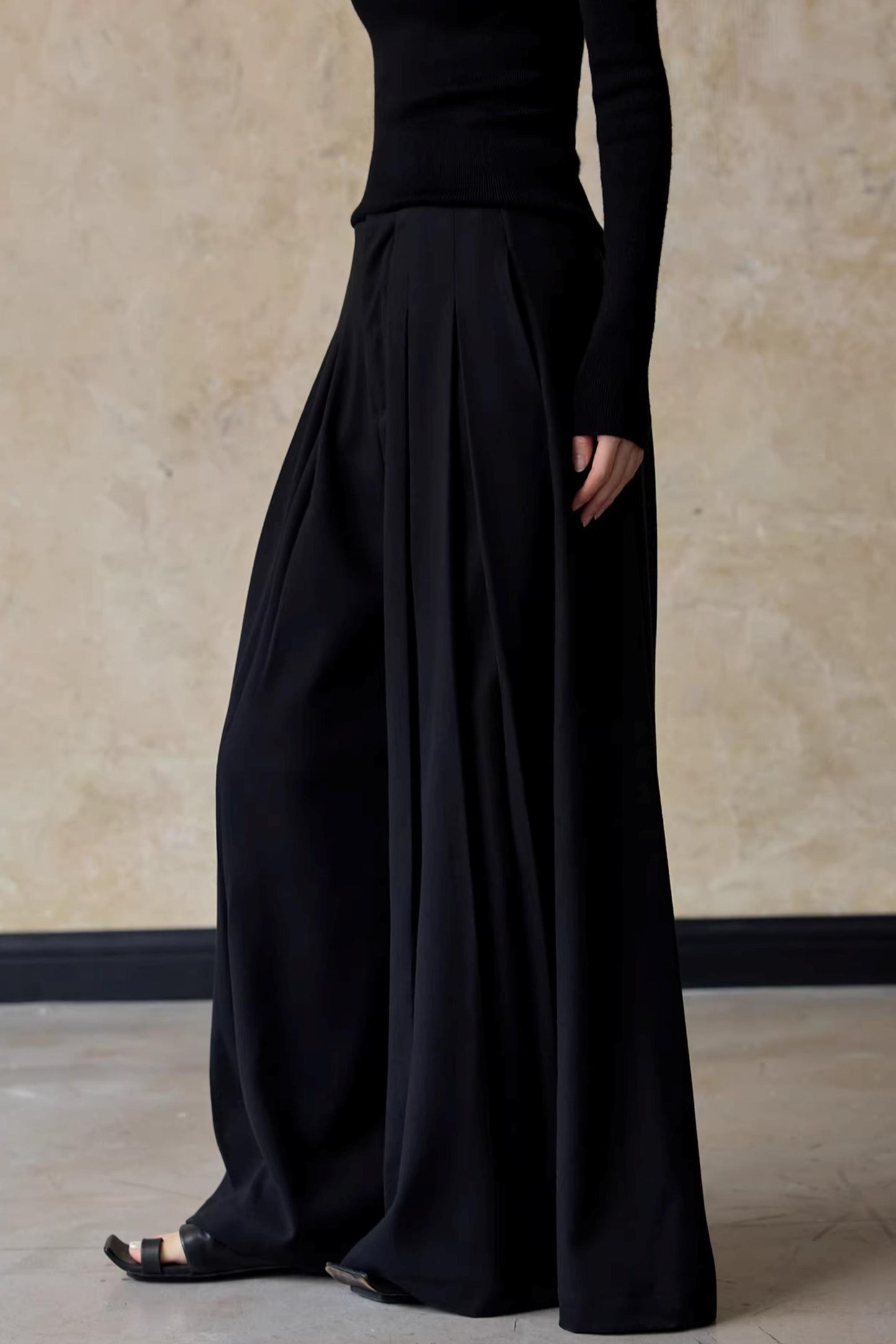 Autumn Black Wide-Leg Pants