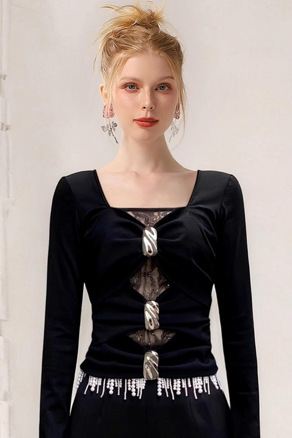 French Romantic Lace Top & Bootcut Pants Set-Up