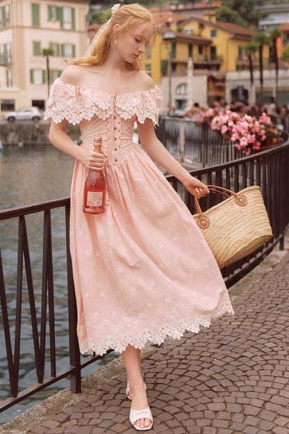 French Herringbone One-Shoulder Dress