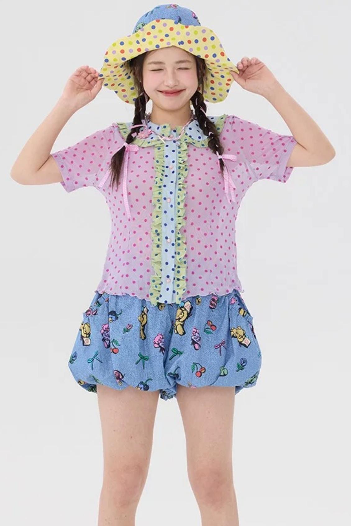 Chemisier violet à pois floqués
