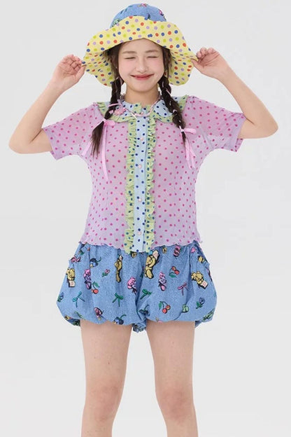 Chemisier violet à pois floqués