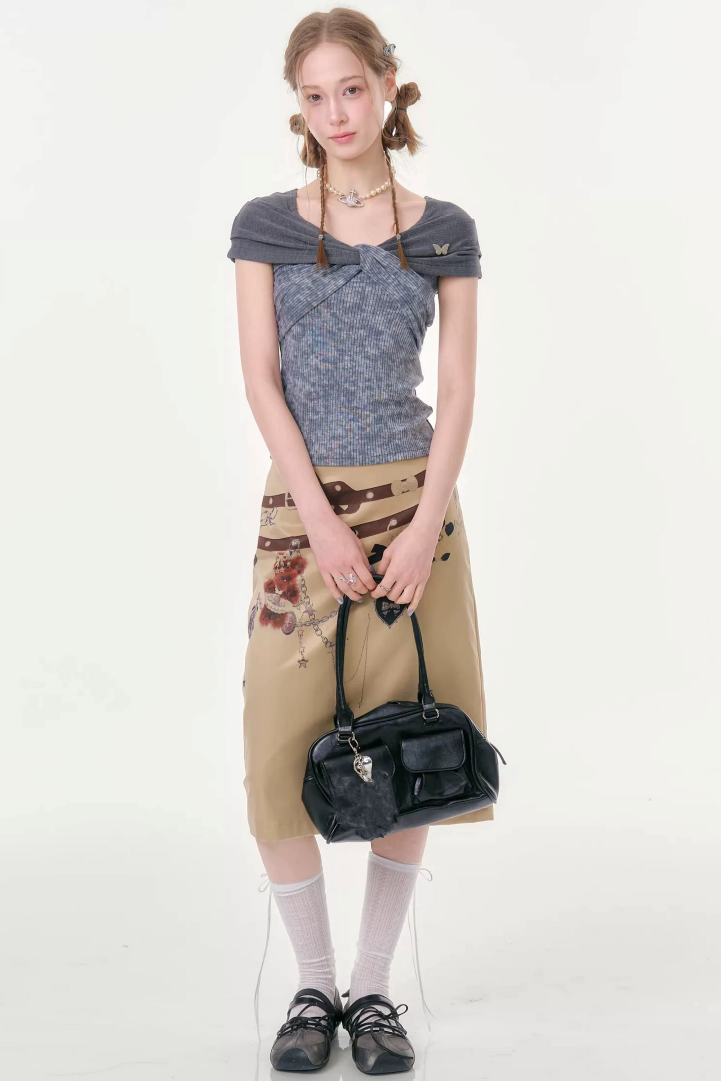 Chain Bear Khaki Skirt