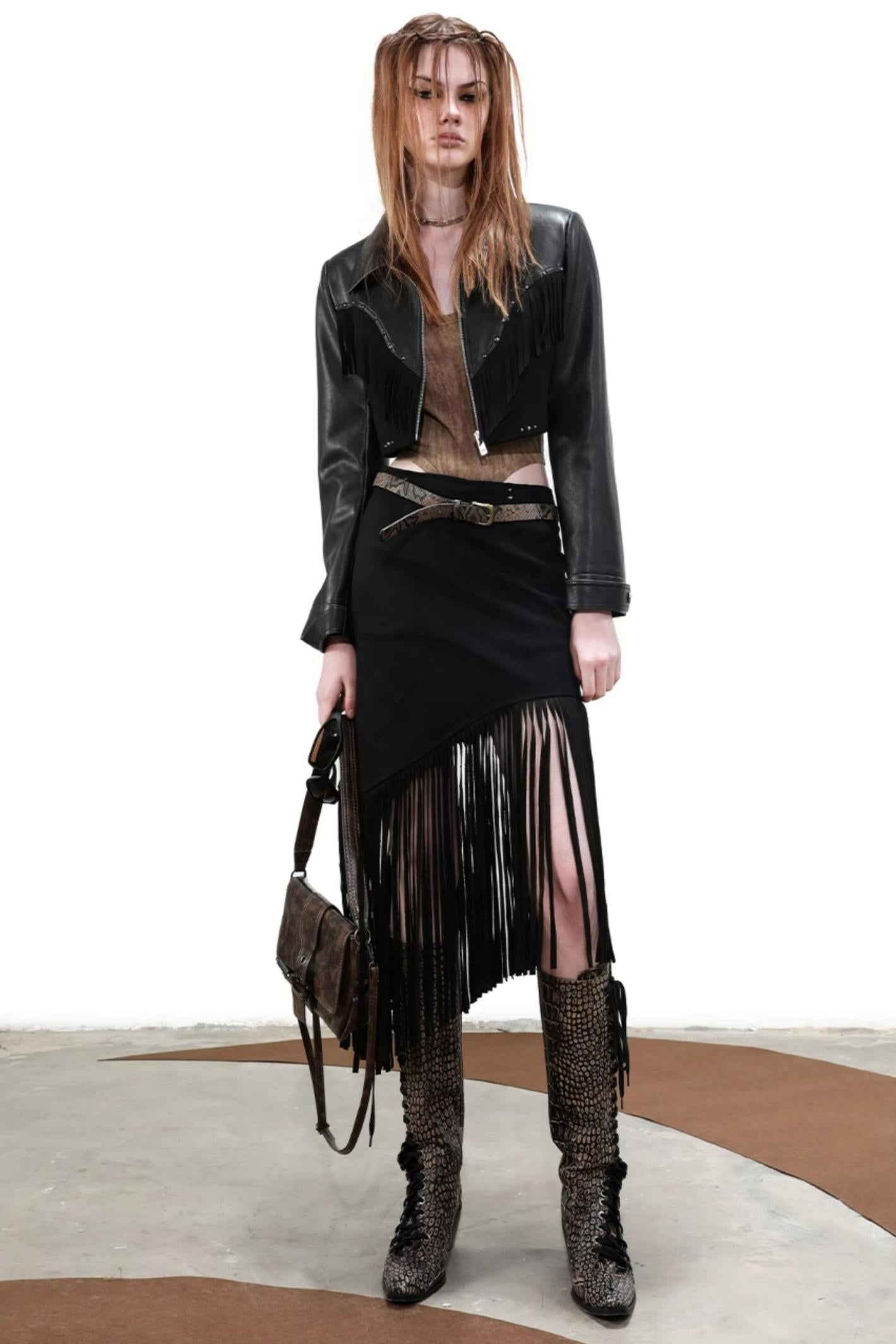 Snipe Fringe Midi Skirt