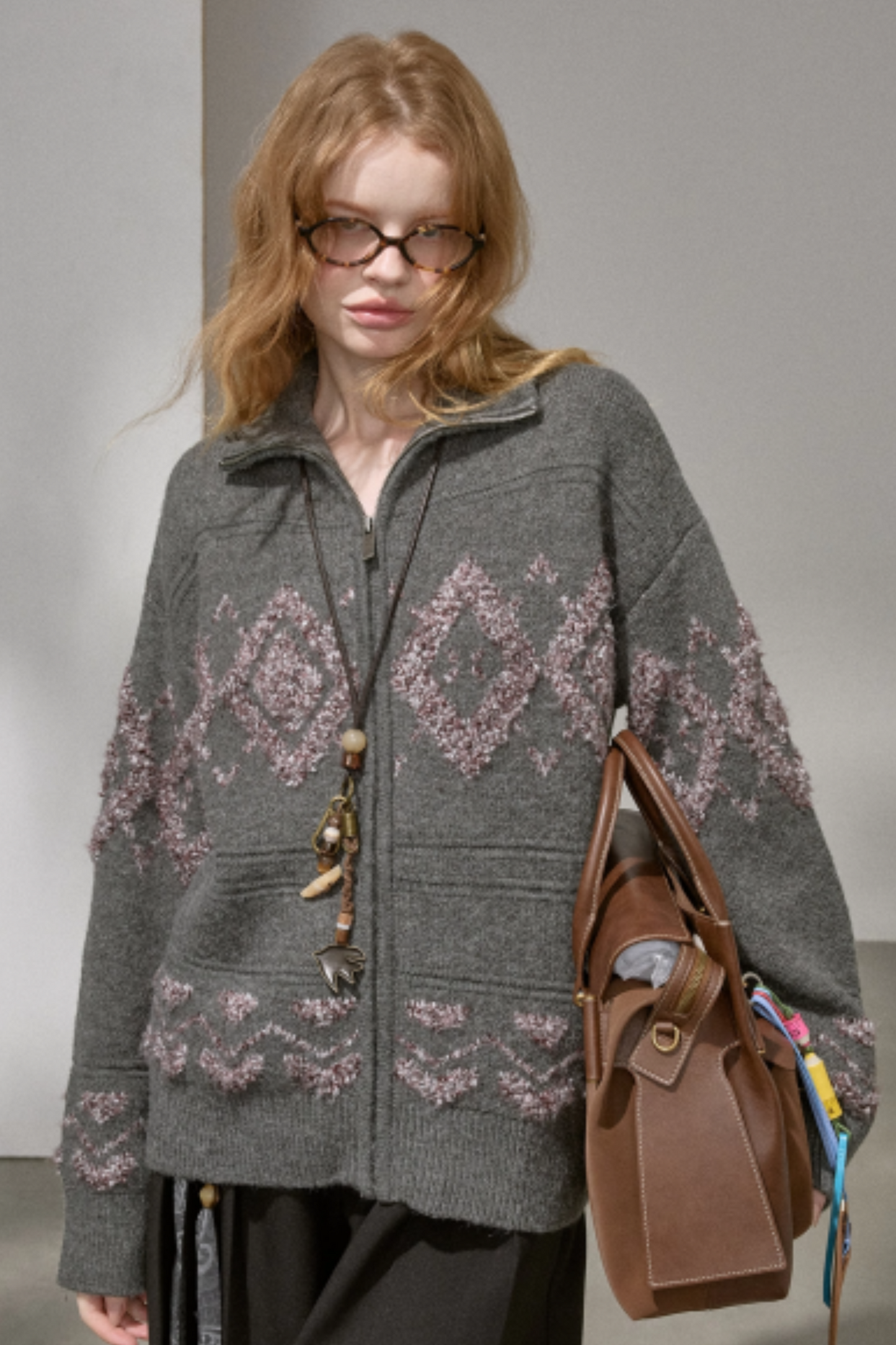 Diamond Pattern Knitted Cardigan Jacket