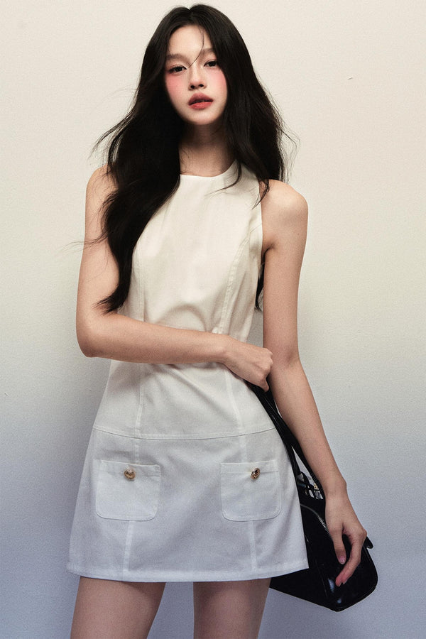 White Sleeveless Vest Dress Set-Up