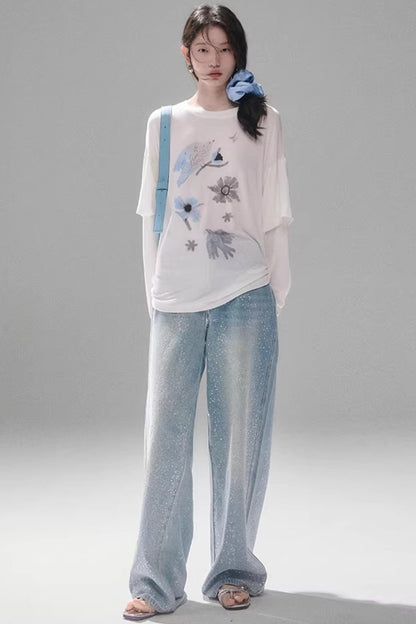 Starry Rhinestone Gradient Jeans