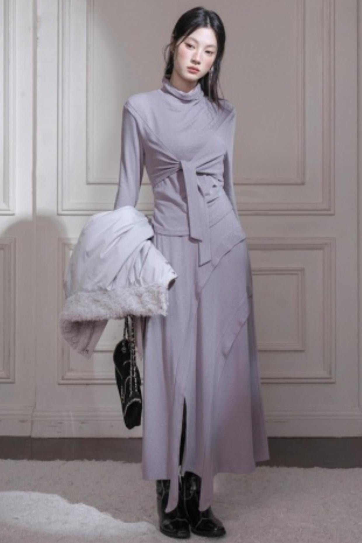 Gray Taro Tie-Dye Top Skirt Set