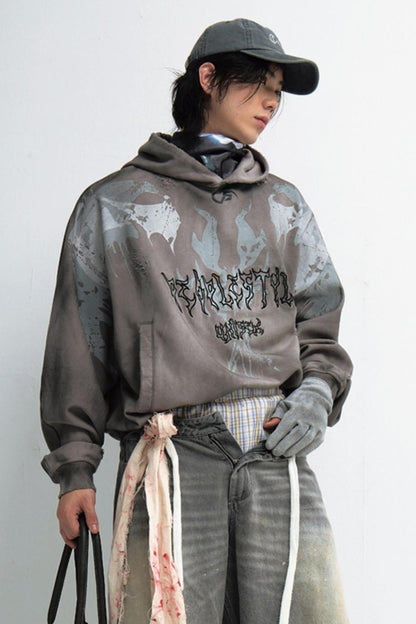 Stained Distressed Embroidered Hoodie