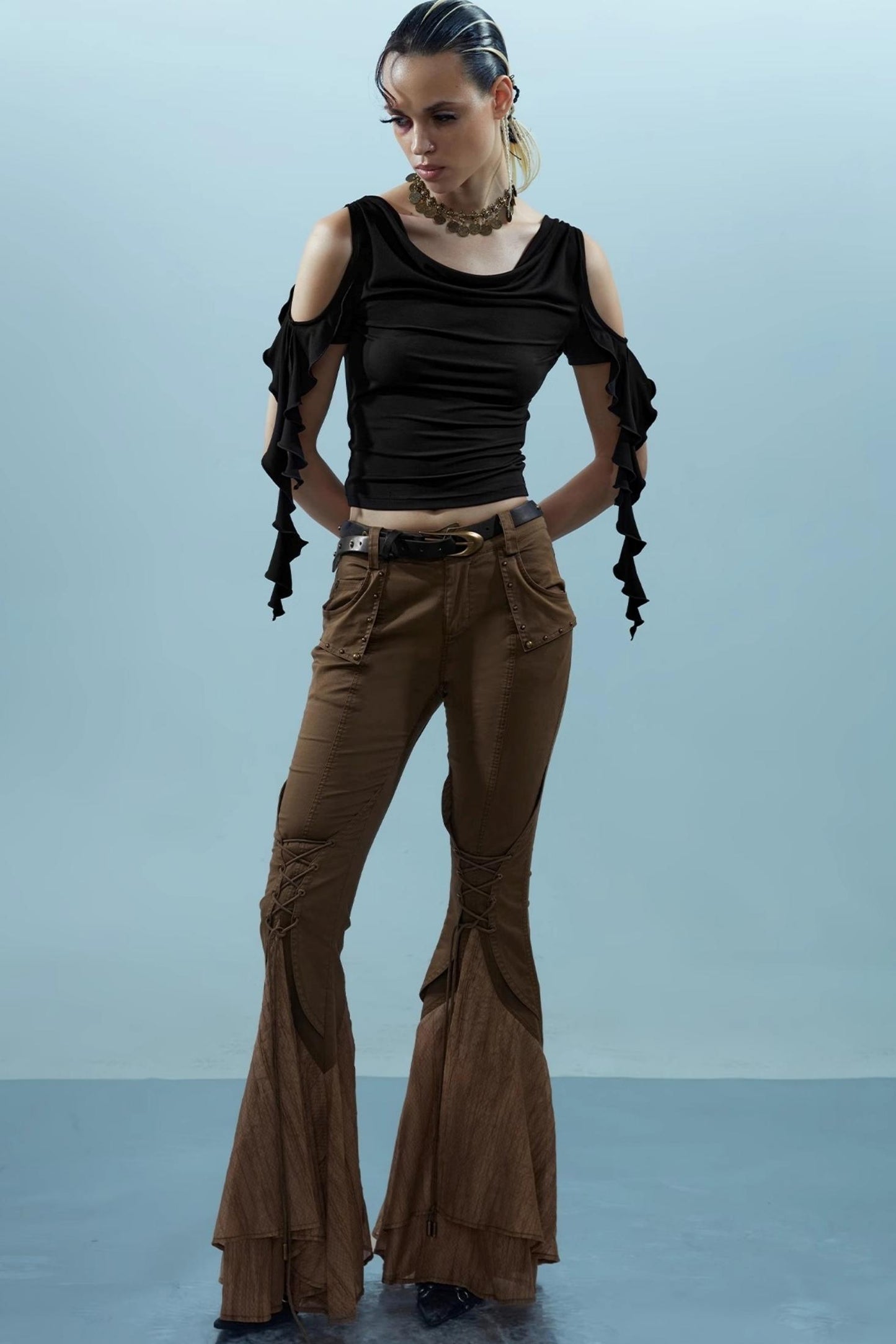 Ruffled Backless Strapless Tee