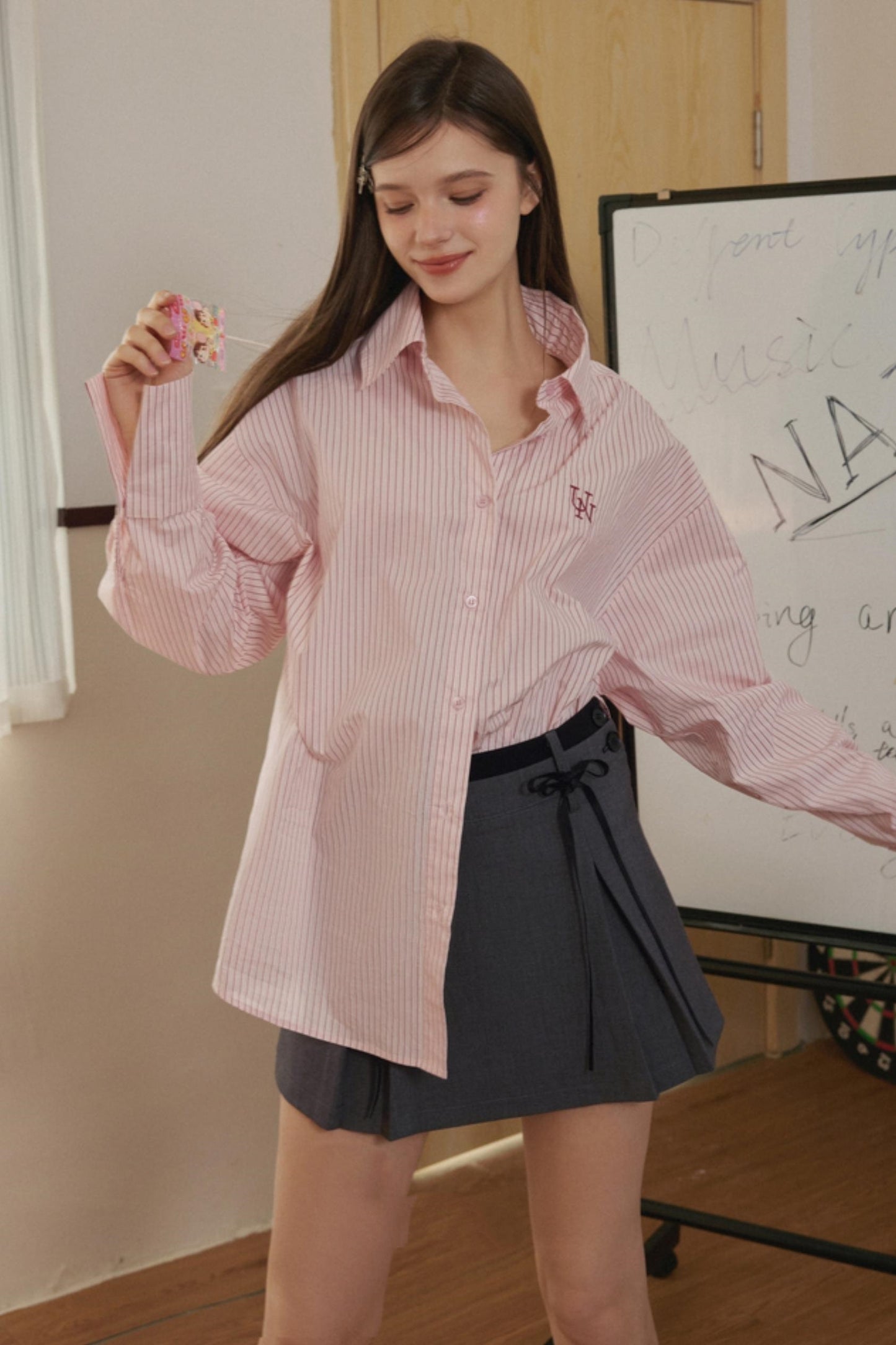 Pink Striped College Shirt
