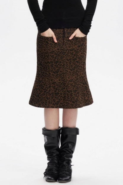 Leopard Print Fishtail Skirt