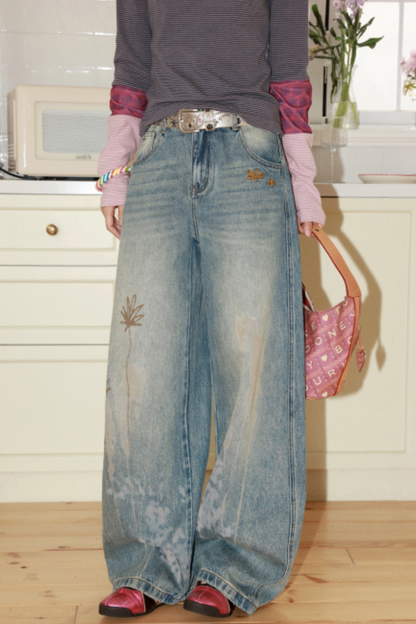 Flaming Flower Distressed Jeans