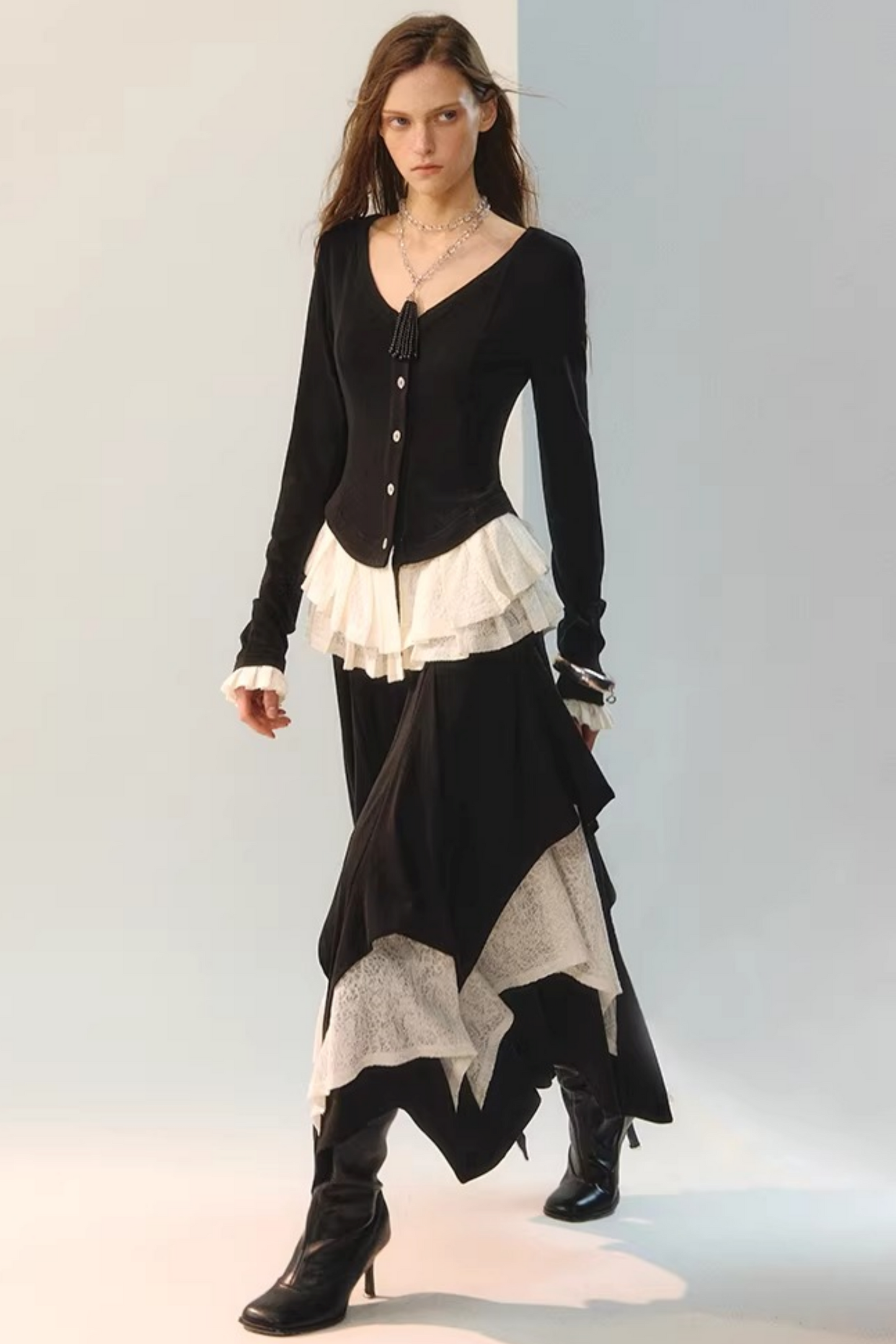 Woll-Spitze Patchwork Oberteil Rock Set