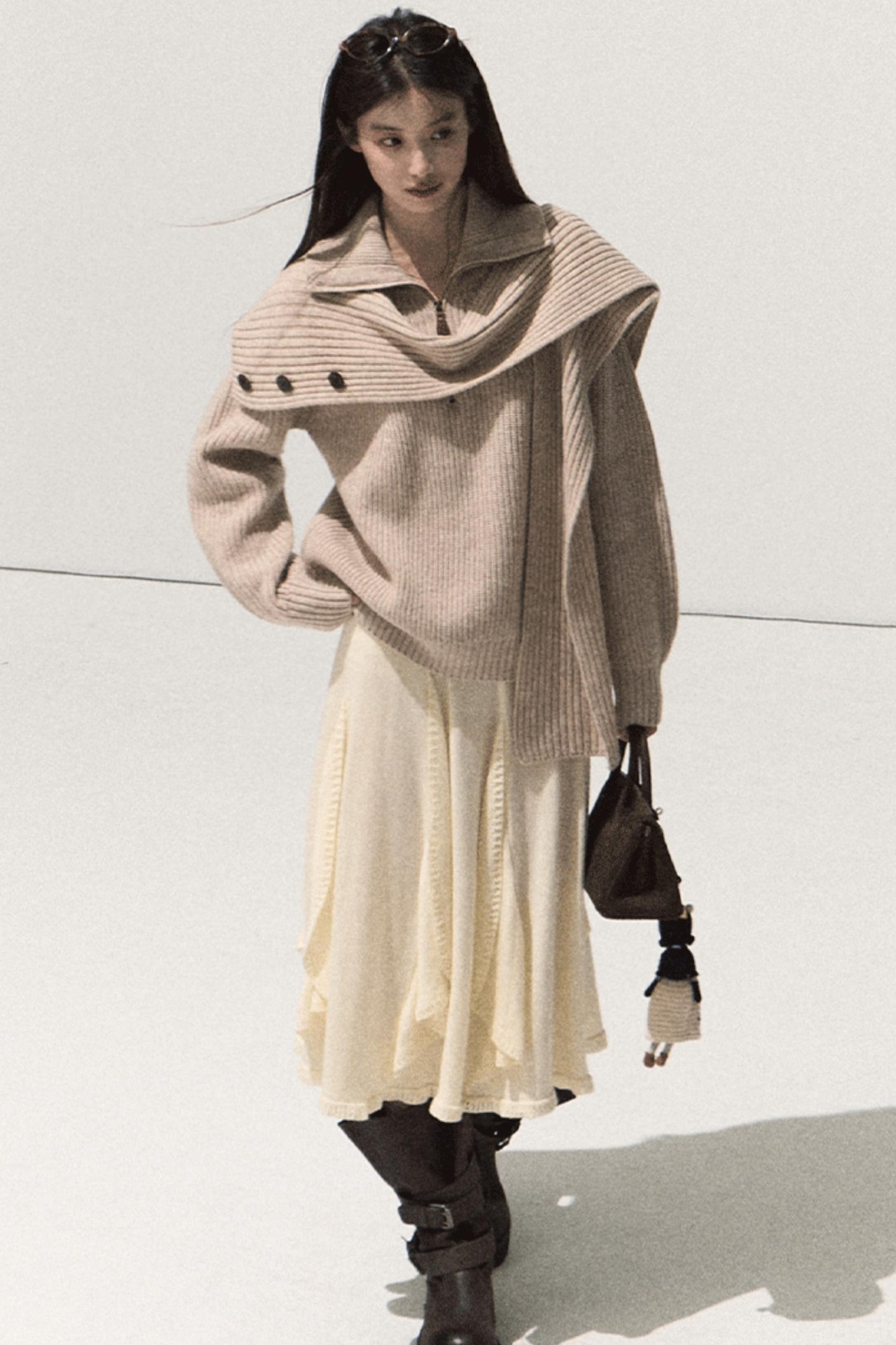 Wool Jacquard Ruffle Skirt