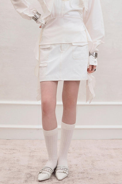 White Denim Utility Skirt