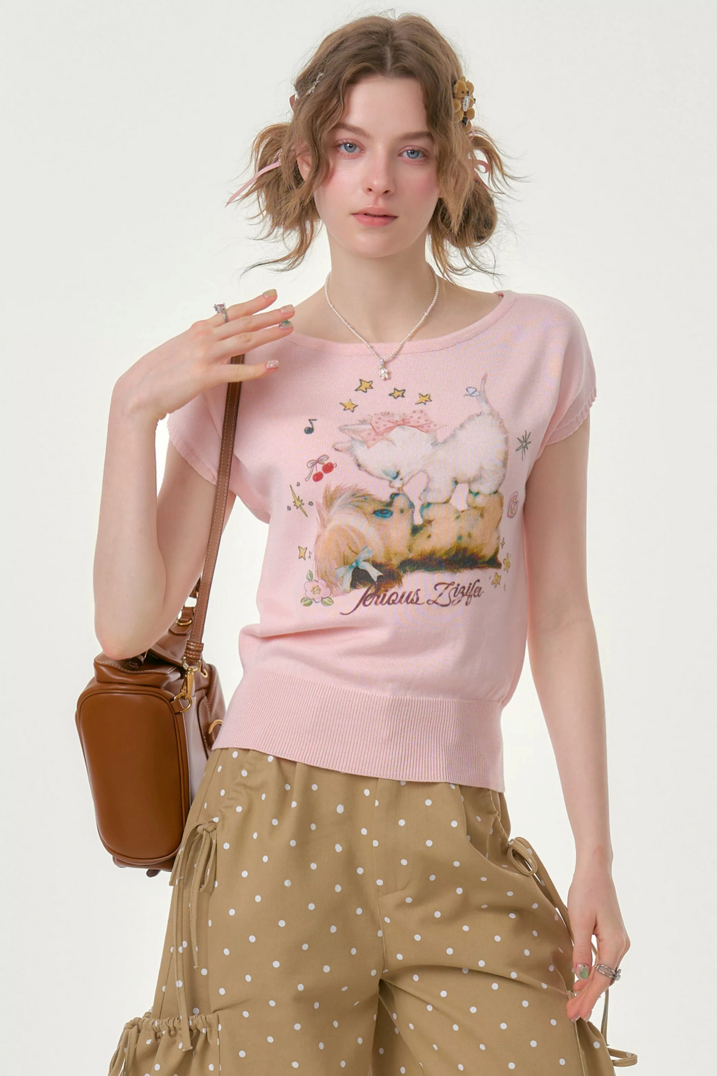 Pink Knitted Short-Sleeve T-Shirt