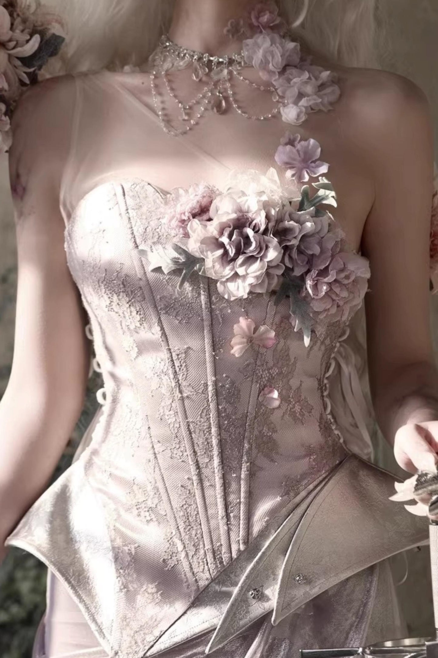 Moonlight Silver Asymmetrical Corset Set