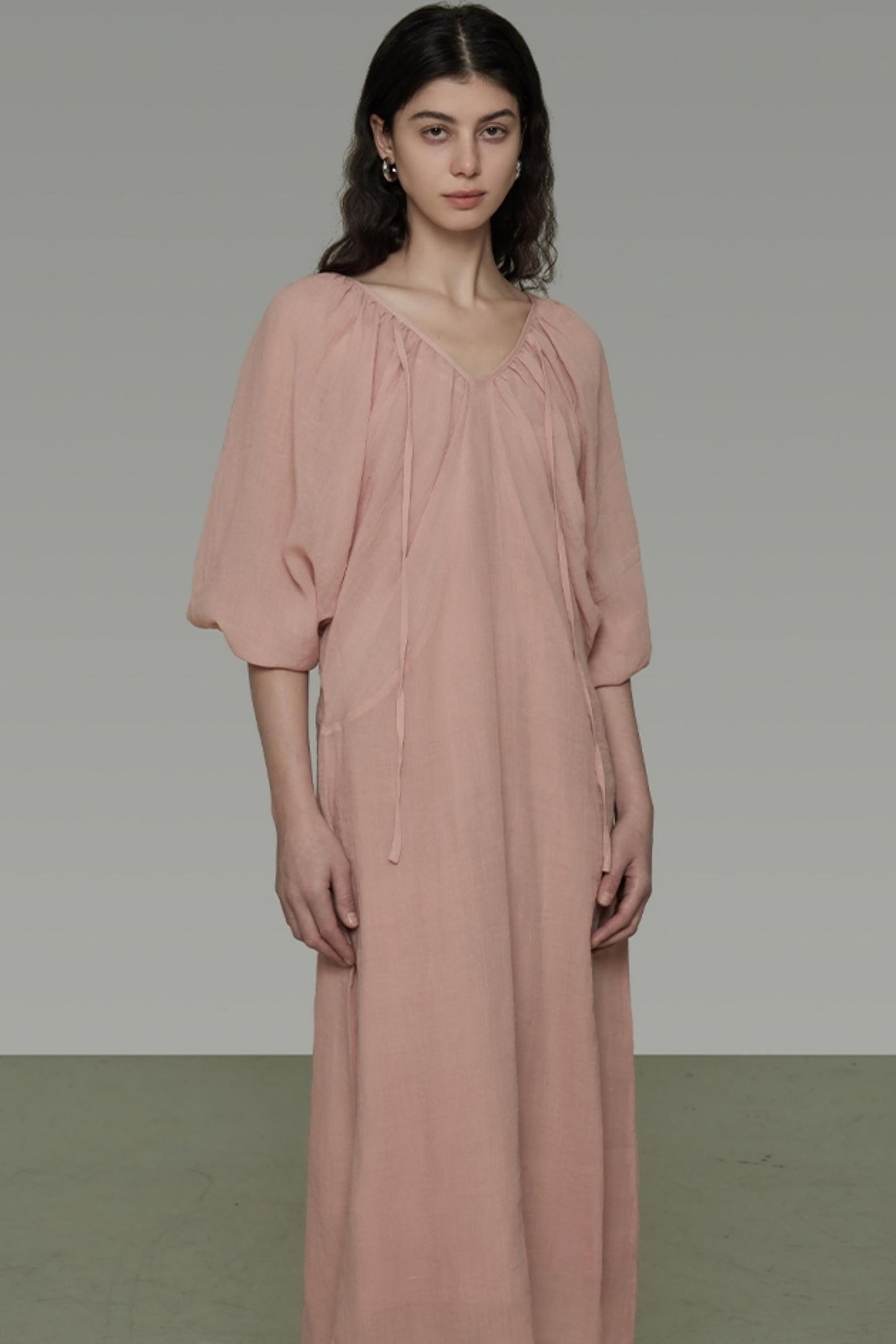 Lantern Sleeve Linen Dress