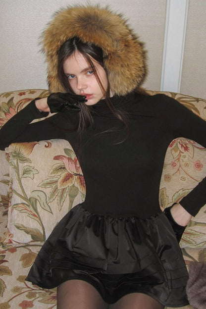 Black Layered Knit Dress Set