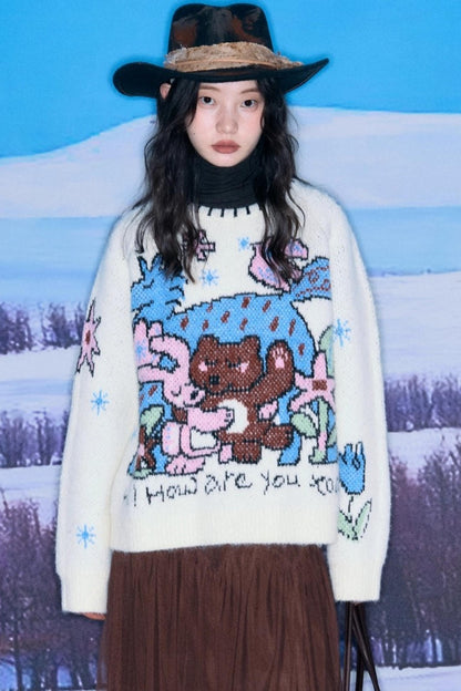 Plush Animal Jacquard Sweater
