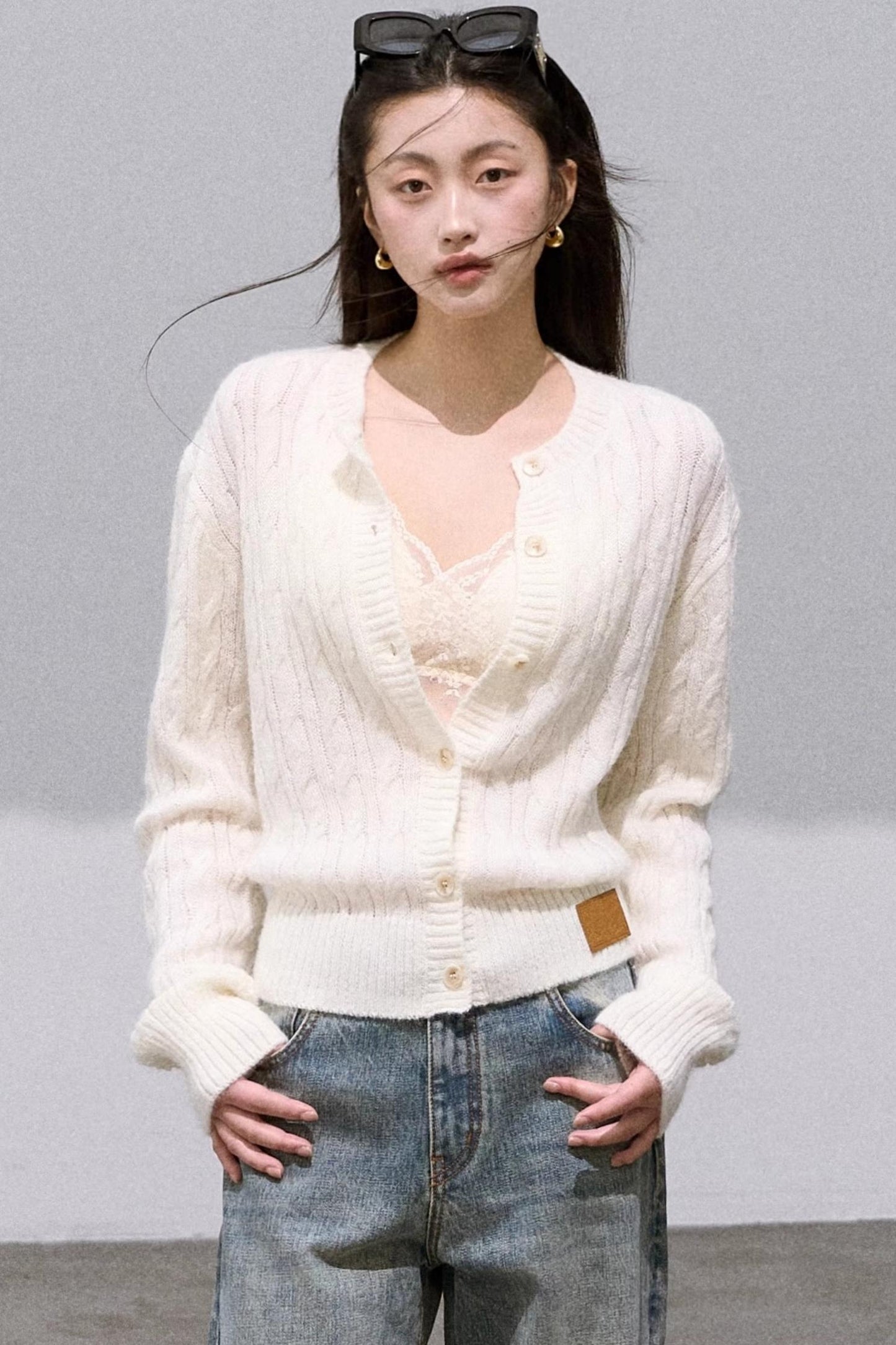 Gentle White Mohair Knit Cardigan
