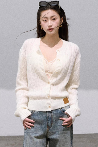 Gentle White Mohair Knit Cardigan