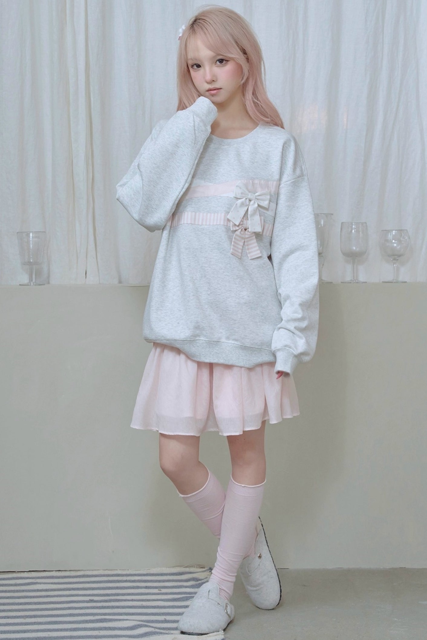 Cotton Bow Patchwork Sweatshirt