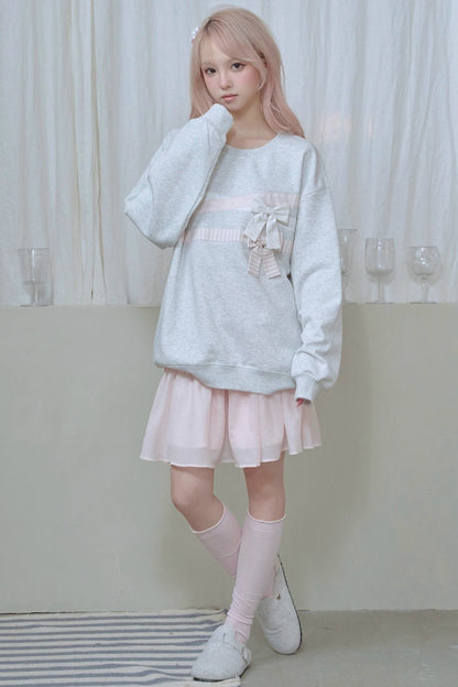 Cotton Bow Patchwork Sweatshirt