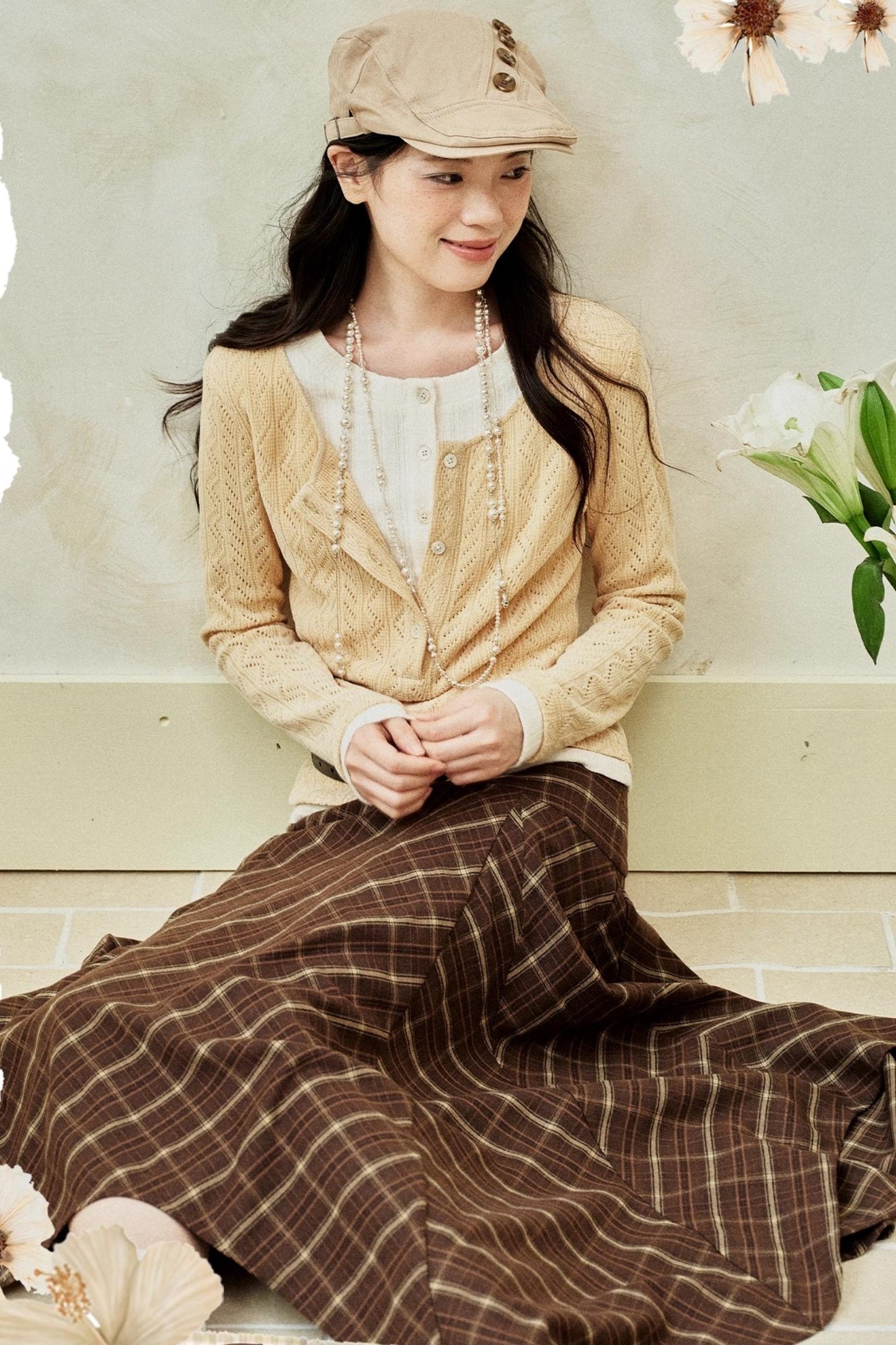 Yellow Purple Knitted Long-Sleeved Tops