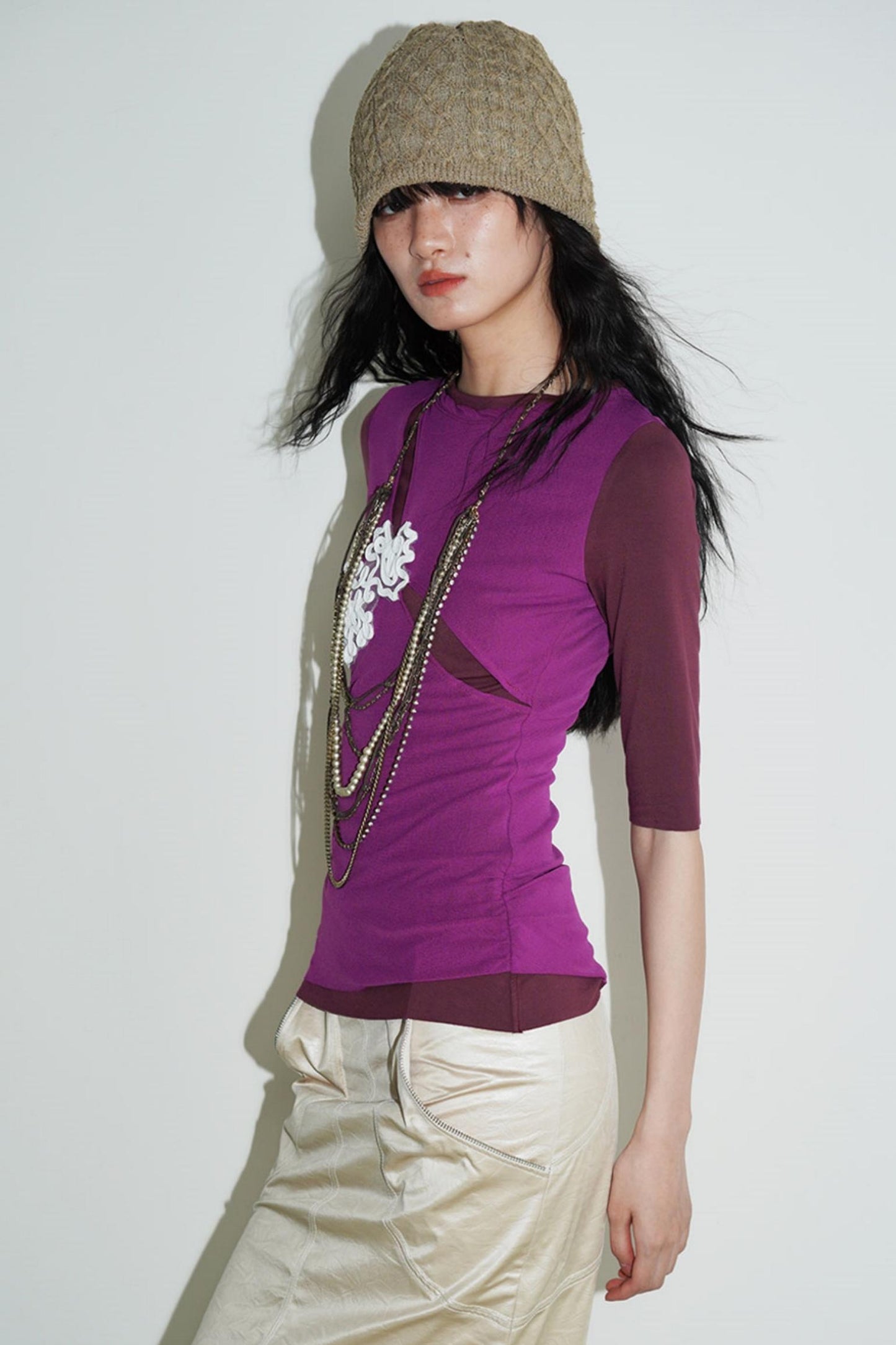 Jacquard Color-Blocked Slim-Fit Top