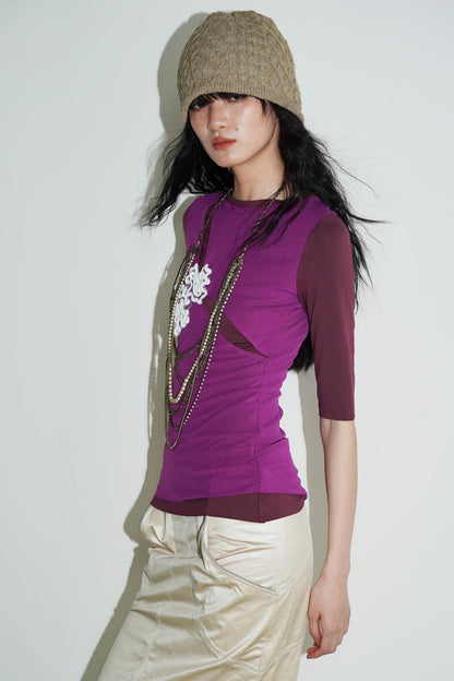 Jacquard Color-Blocked Slim-Fit Top