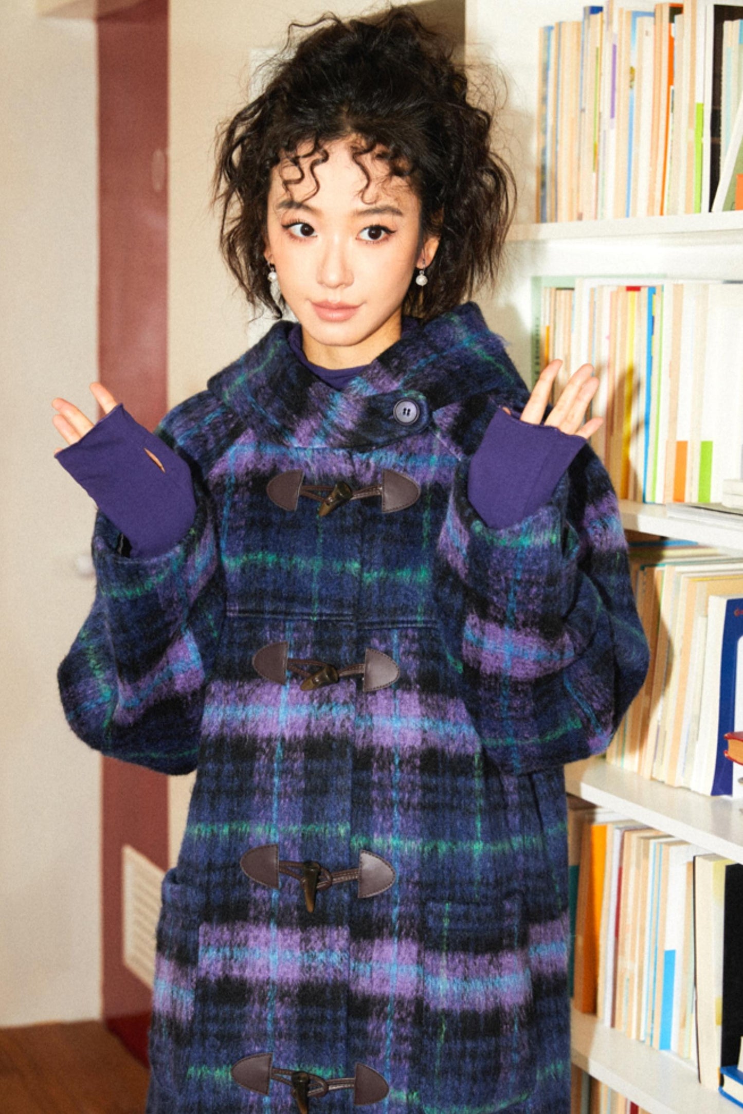 Retro Check Wool Coat Dress