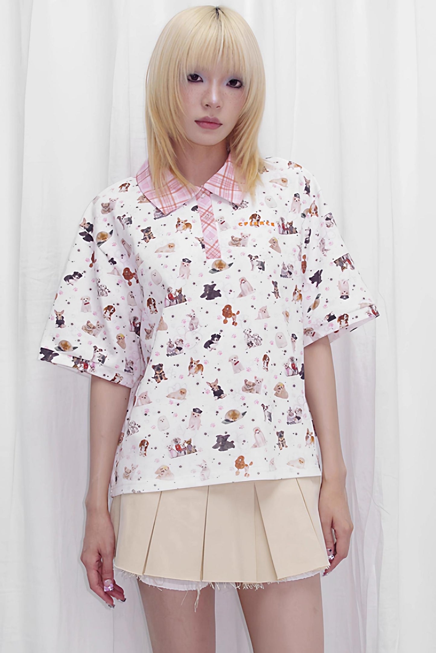 Dog Print Loose Fit Polo Shirt